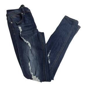 Indigo Rein Skinny BLUE JEANS Women's SMALL 27x27 Distressed Double Button Zip